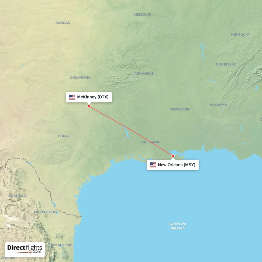 MSY - DTX route map