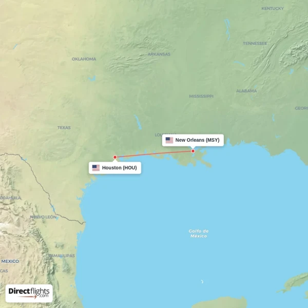 New Orleans - Houston direct flight map