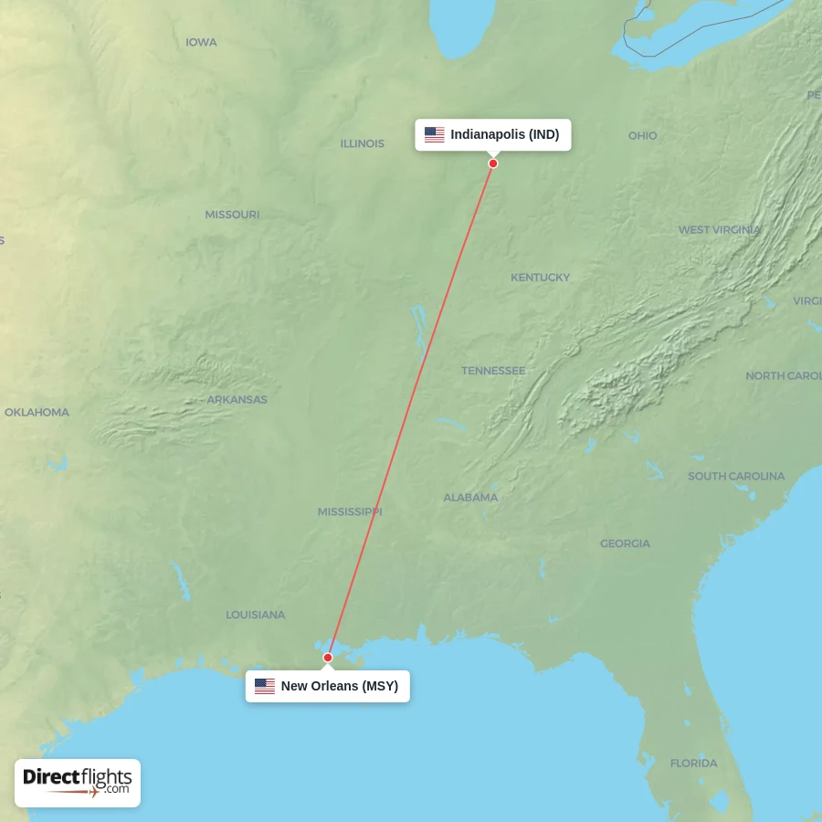 MSY - IND route map
