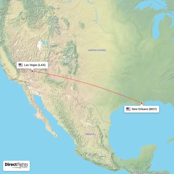 New Orleans - Las Vegas direct flight map
