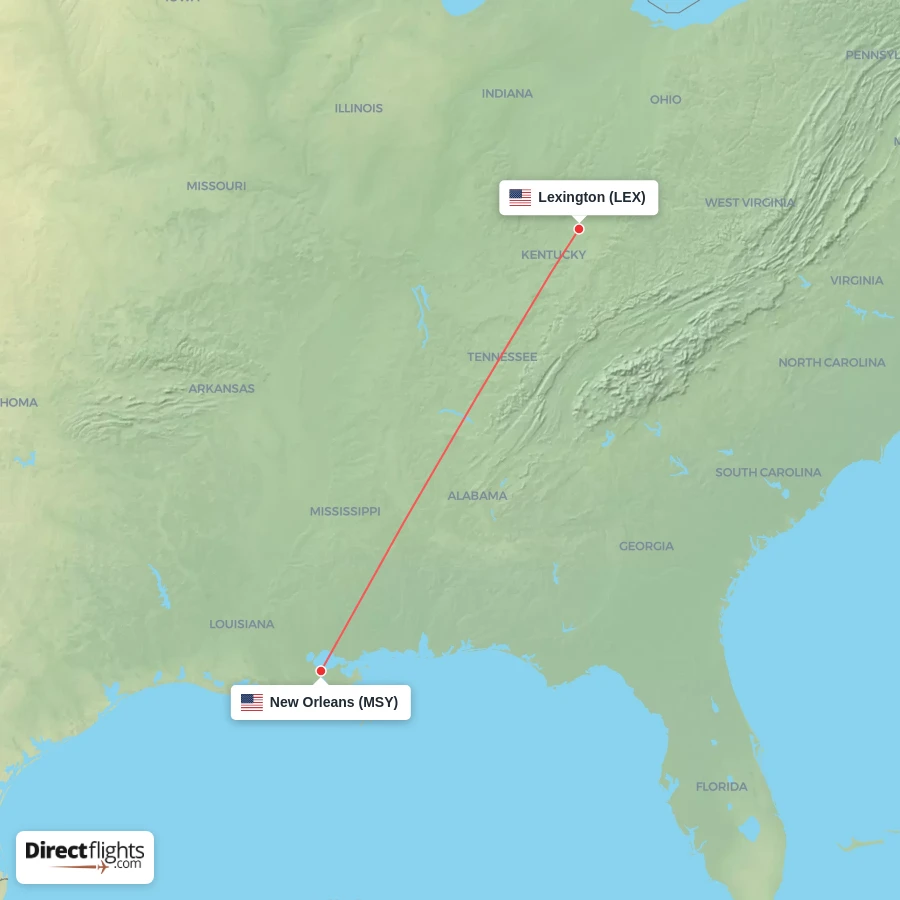 MSY - LEX route map