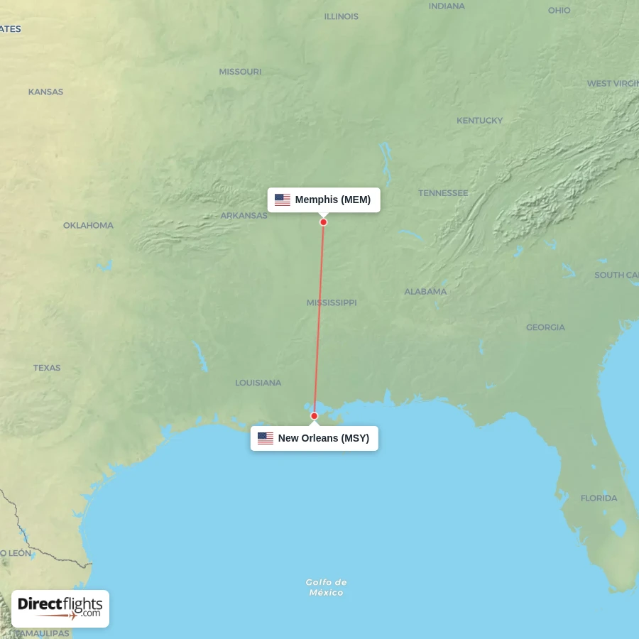 MSY - MEM route map