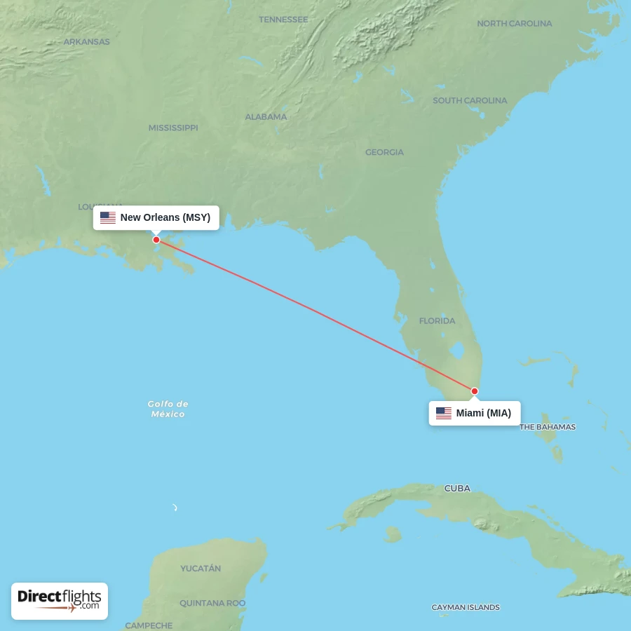 MSY - MIA route map