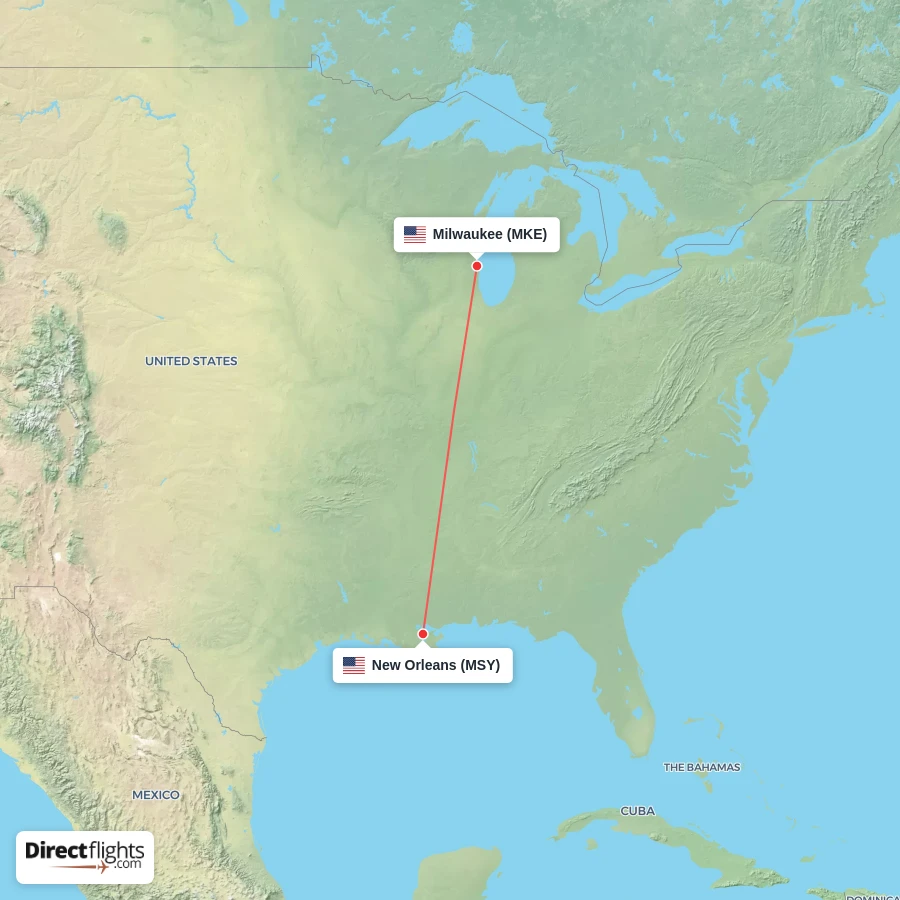 MSY - MKE route map