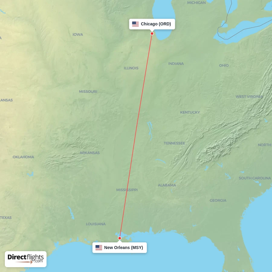 MSY - ORD route map