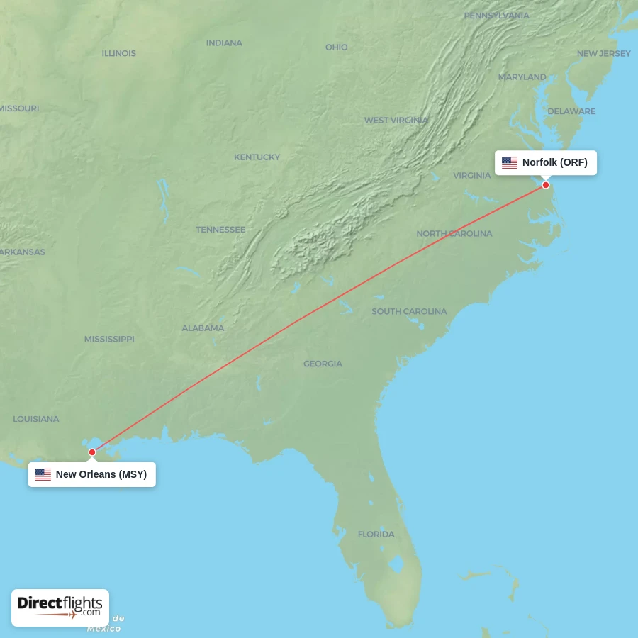 MSY - ORF route map