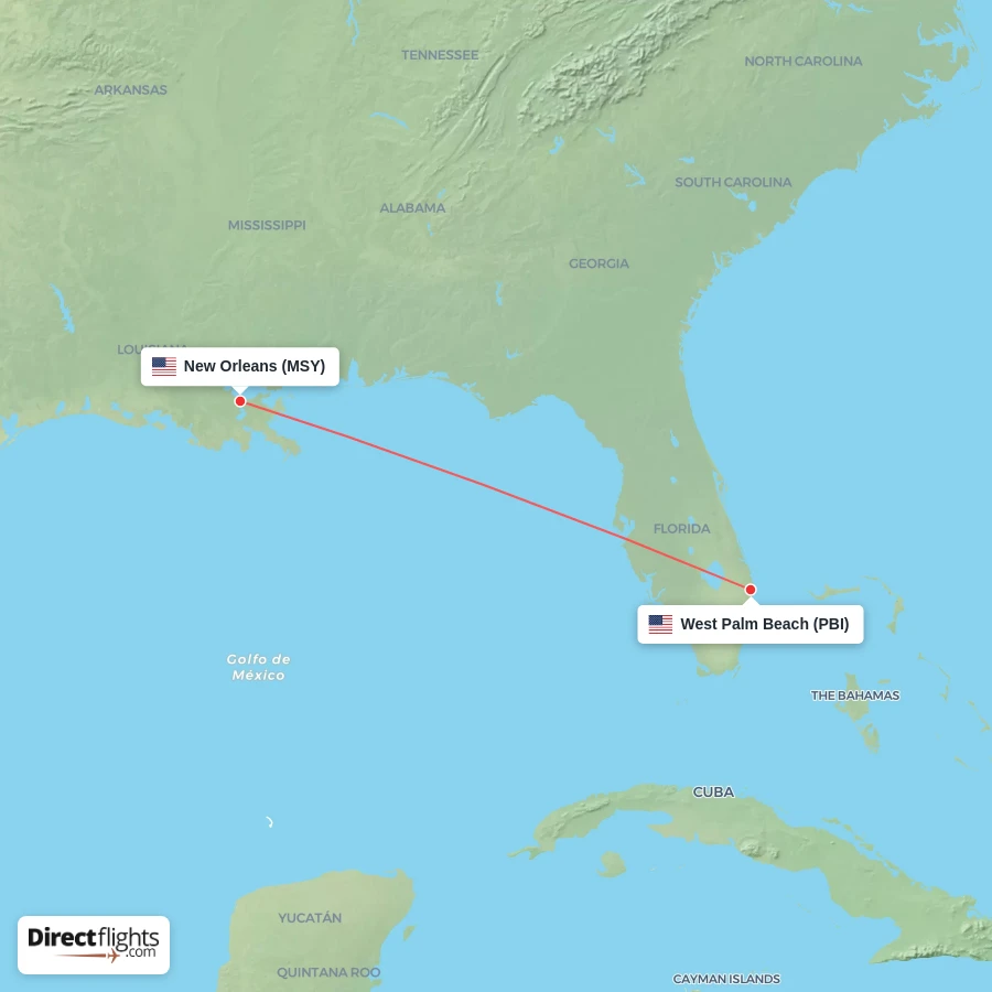 MSY - PBI route map