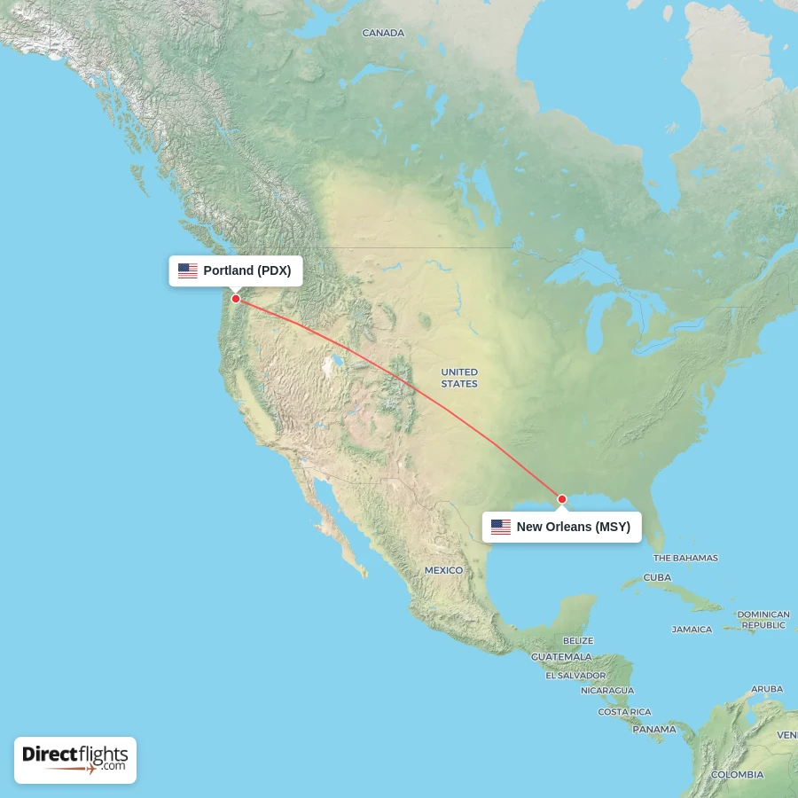 MSY - PDX route map