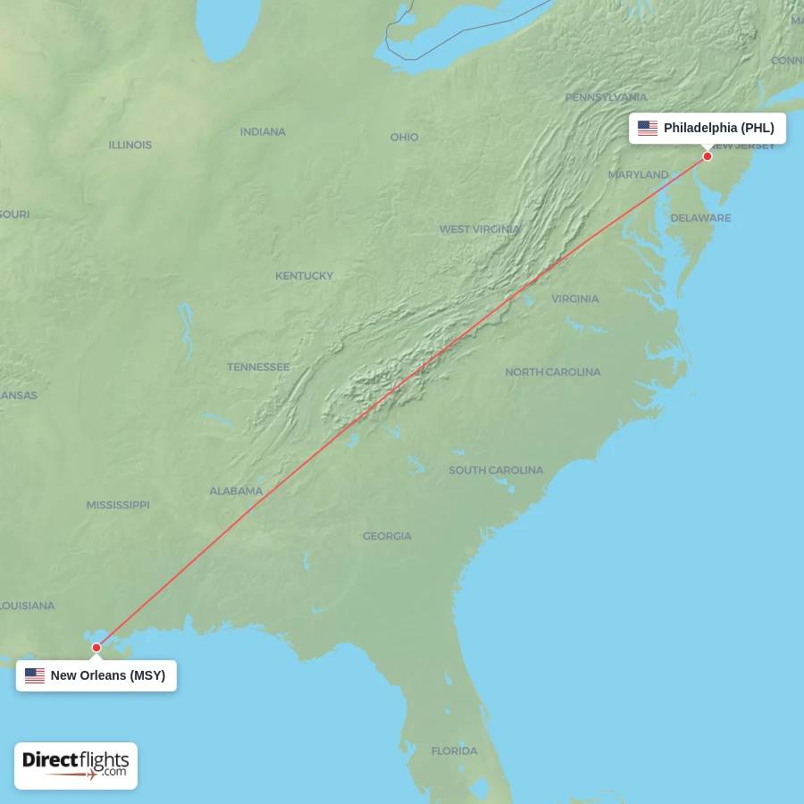 MSY - PHL route map