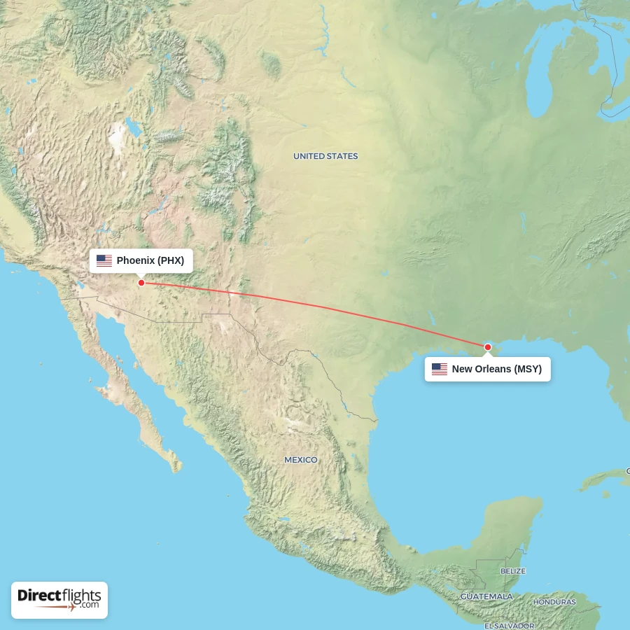 MSY - PHX route map