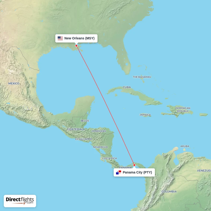 MSY - PTY route map