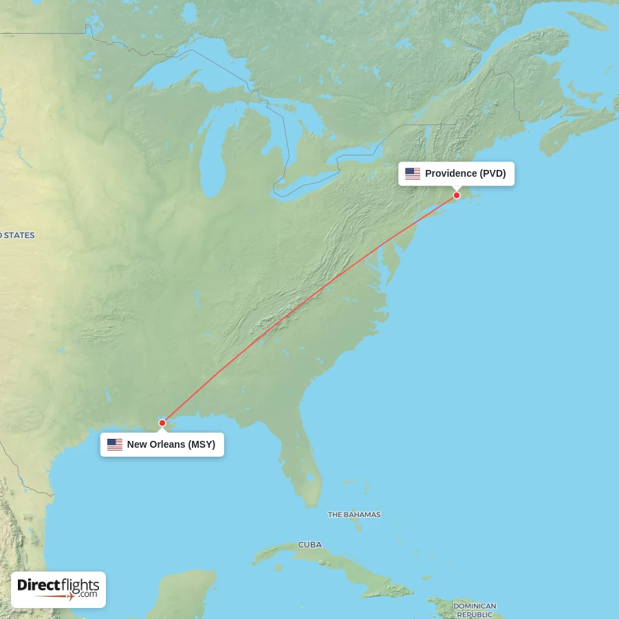 MSY - PVD route map