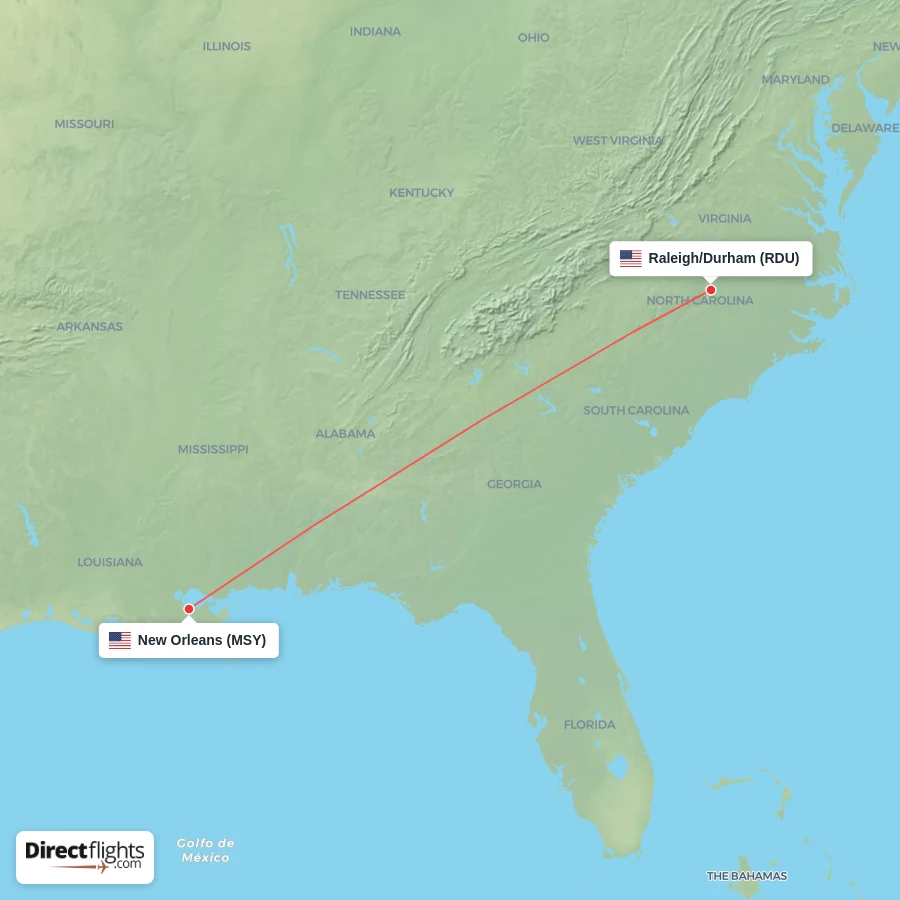 MSY - RDU route map