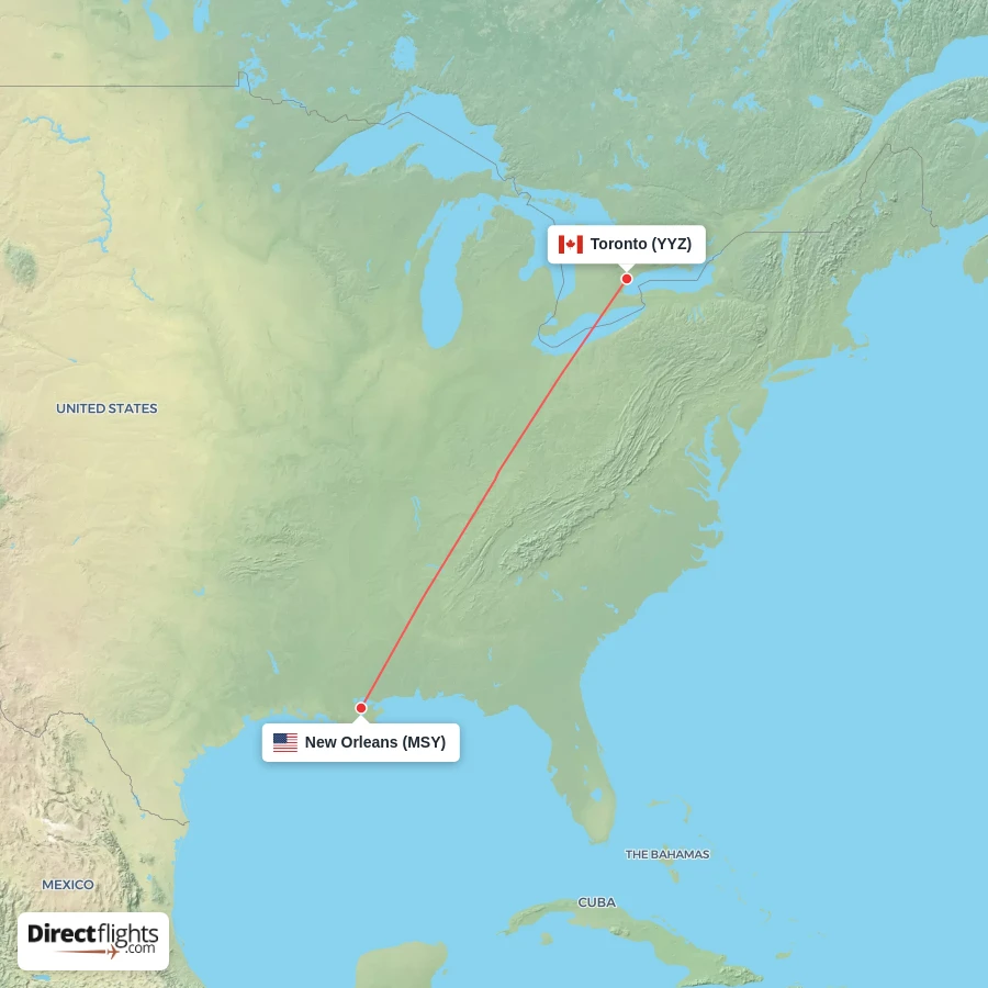 MSY - YYZ route map