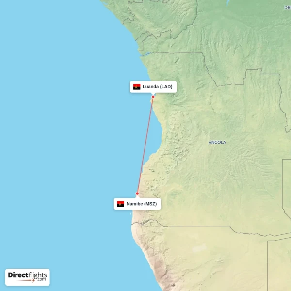 Namibe - Luanda direct flight map
