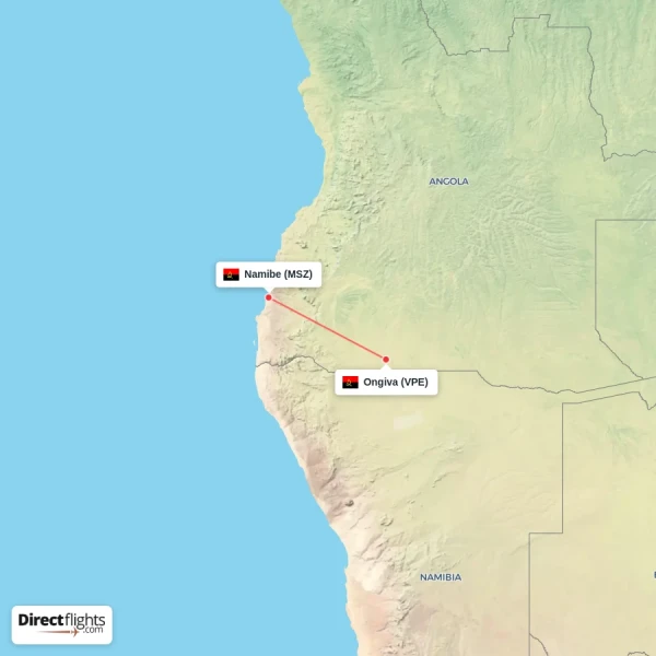 Namibe - Ongiva direct flight map
