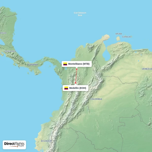 Montelibano - Medellin direct flight map