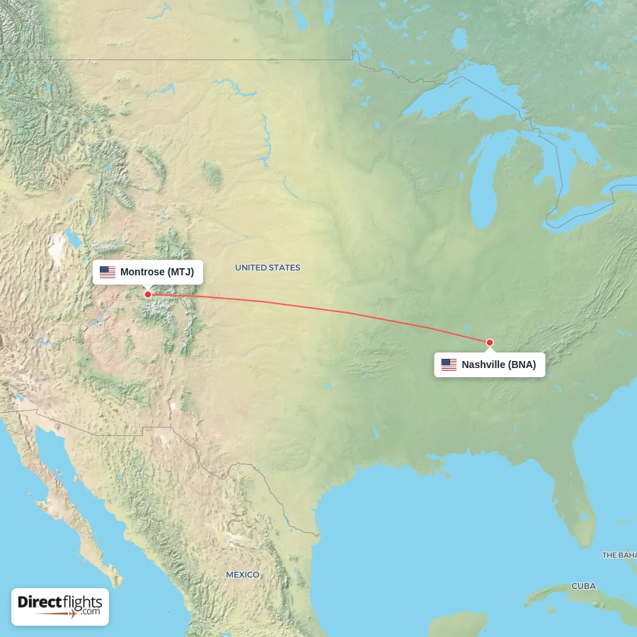 MTJ - BNA route map