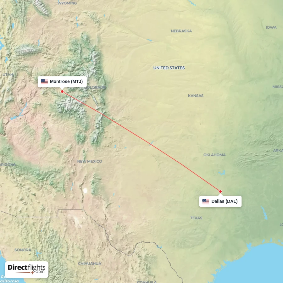 MTJ - DAL route map