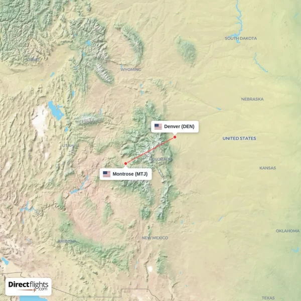 Montrose - Denver direct flight map