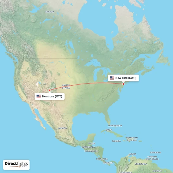 Montrose - New York direct flight map