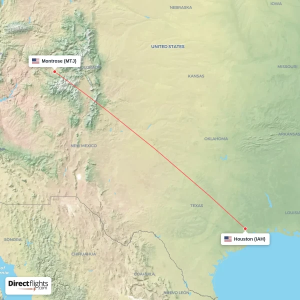Montrose - Houston direct flight map