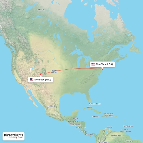 Montrose - New York direct flight map