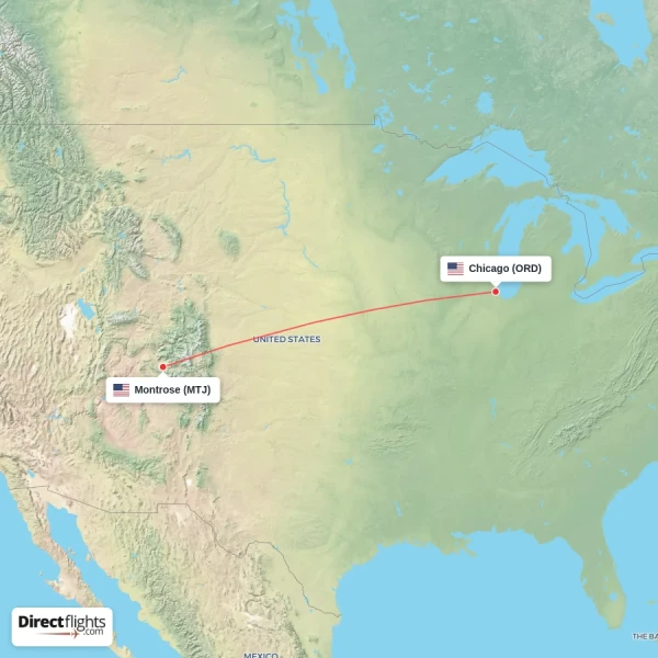 Montrose - Chicago direct flight map