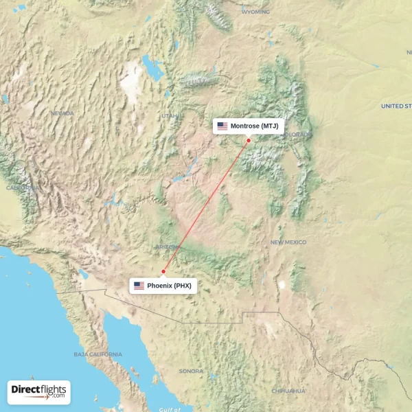 Montrose - Phoenix direct flight map