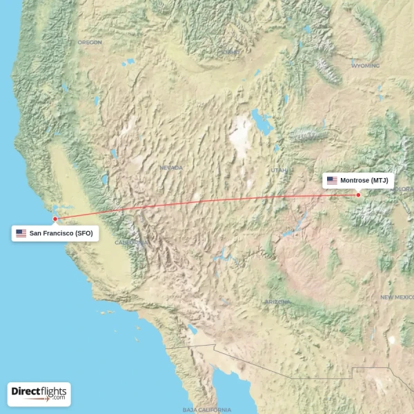 Montrose - San Francisco direct flight map