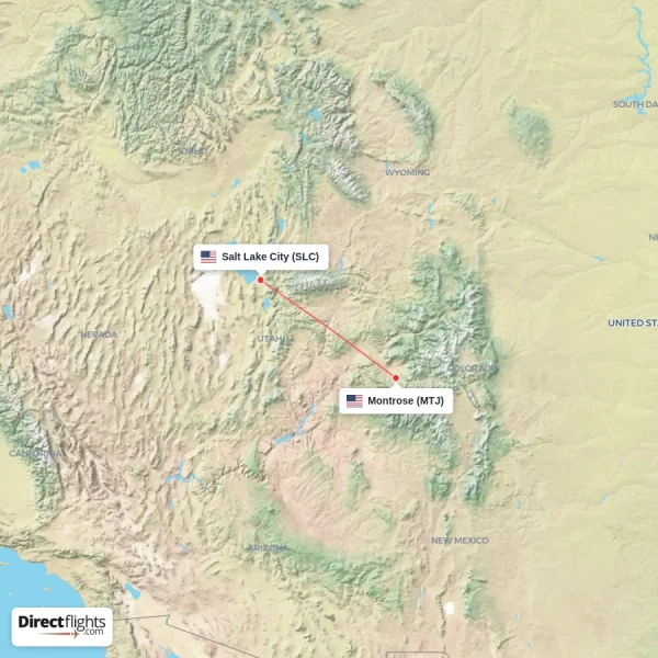 Montrose - Salt Lake City direct flight map