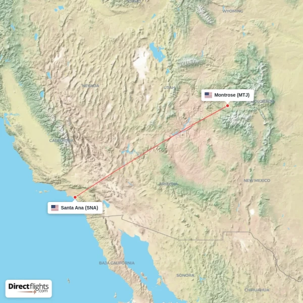 Montrose - Santa Ana direct flight map