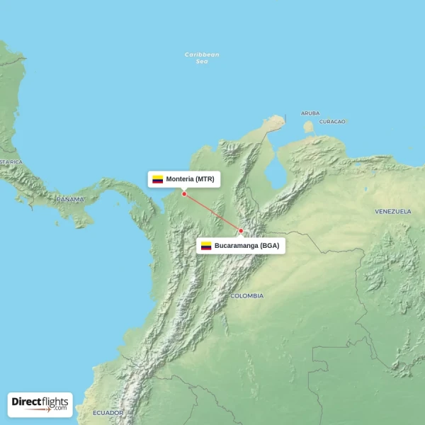 Monteria - Bucaramanga direct flight map