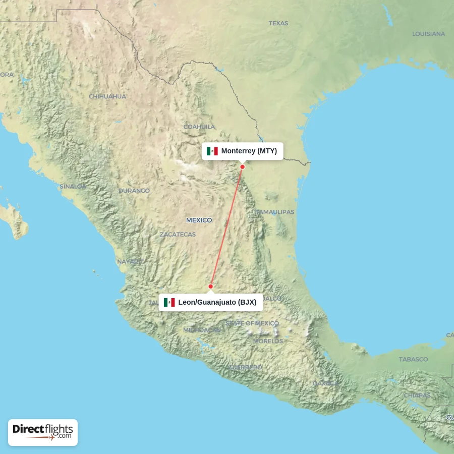 MTY - BJX route map