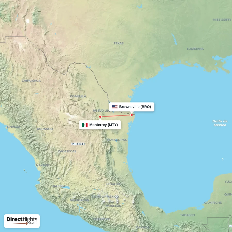 MTY - BRO route map