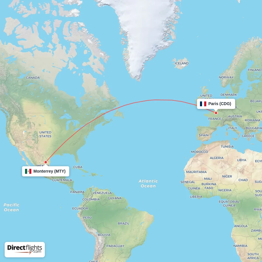 MTY - CDG route map