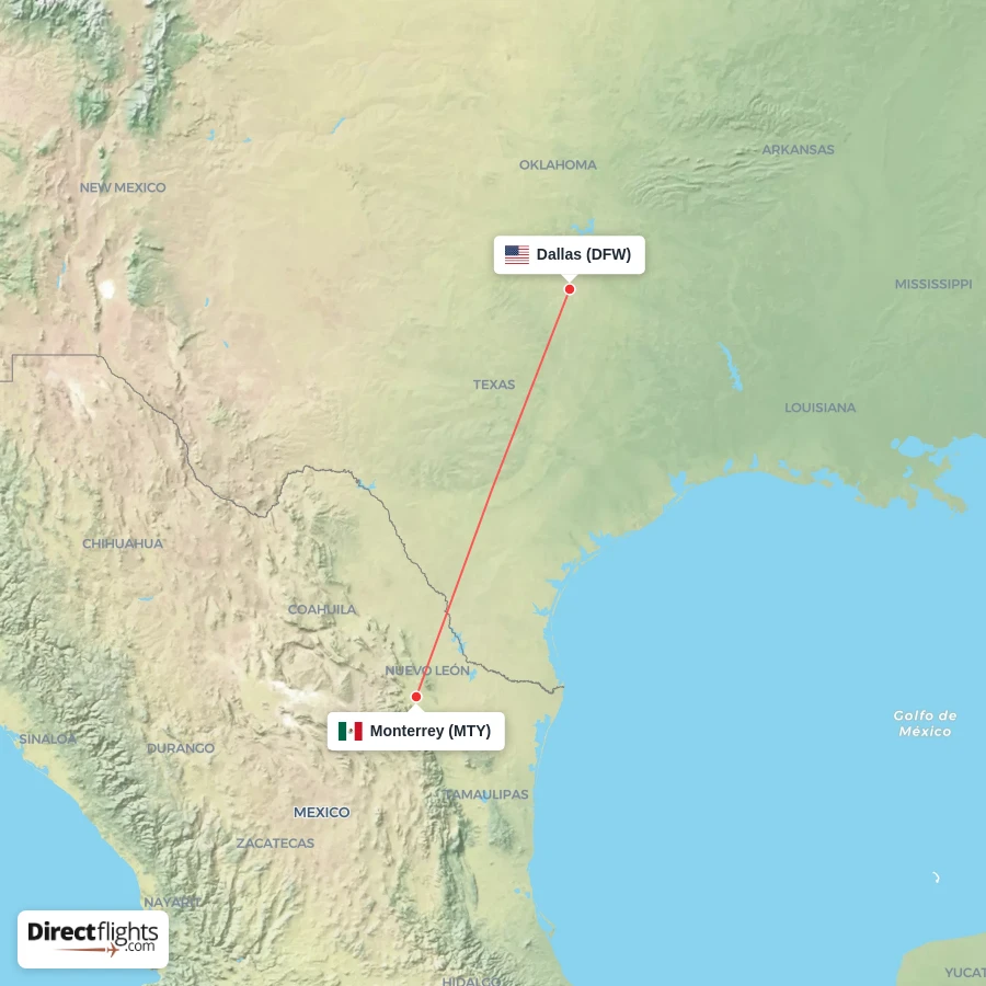 MTY - DFW route map