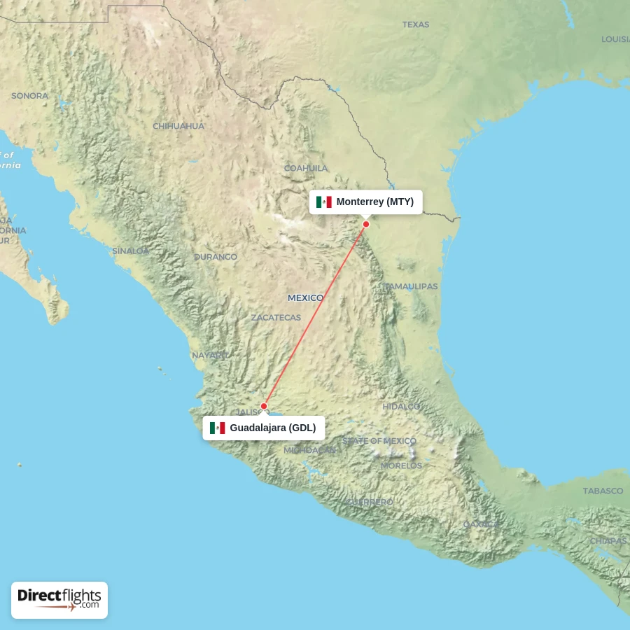 MTY - GDL route map