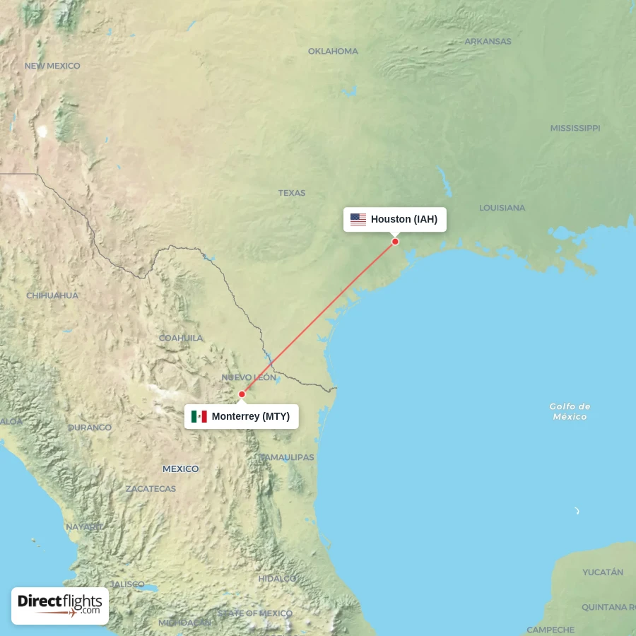 MTY - IAH route map