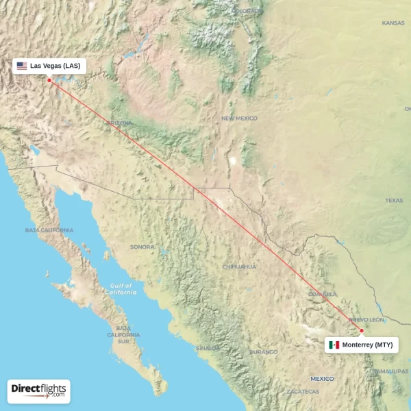 Monterrey - Las Vegas direct flight map