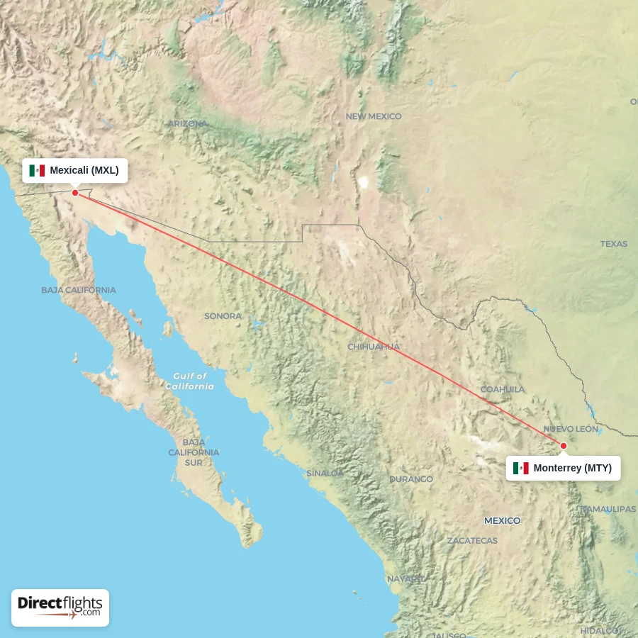 MTY - MXL route map