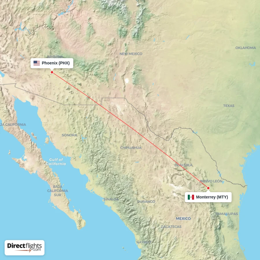 MTY - PHX route map