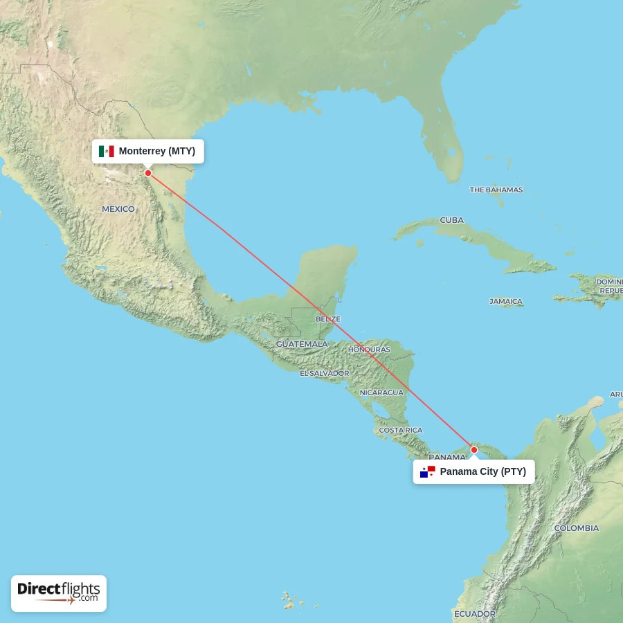 MTY - PTY route map