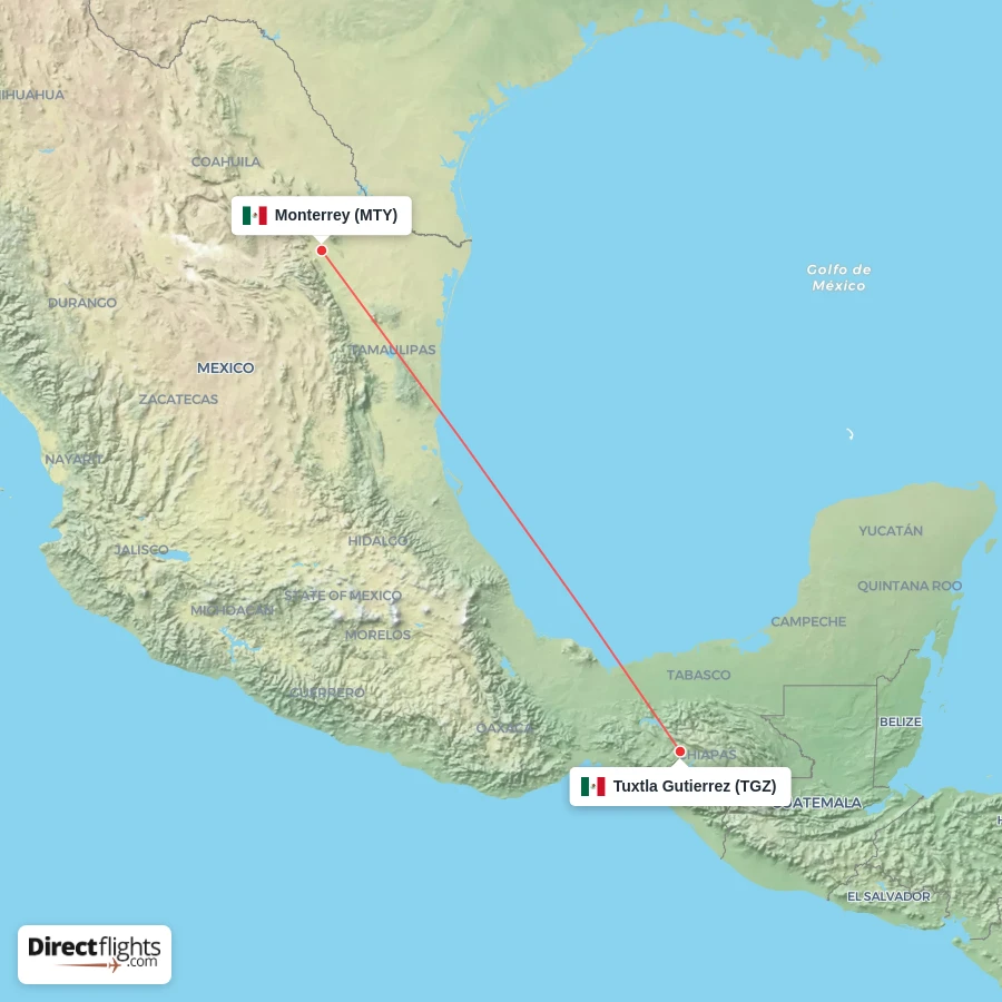 MTY - TGZ route map