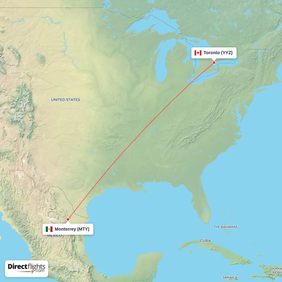MTY - YYZ route map