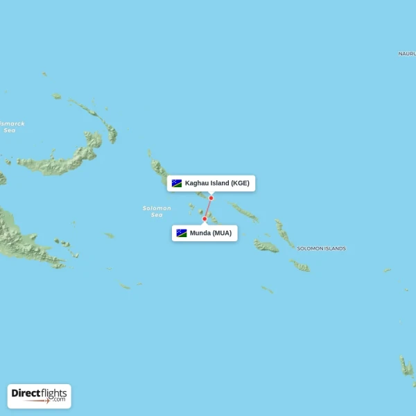 Munda - Kaghau Island direct flight map