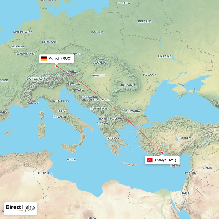 MUC - AYT route map