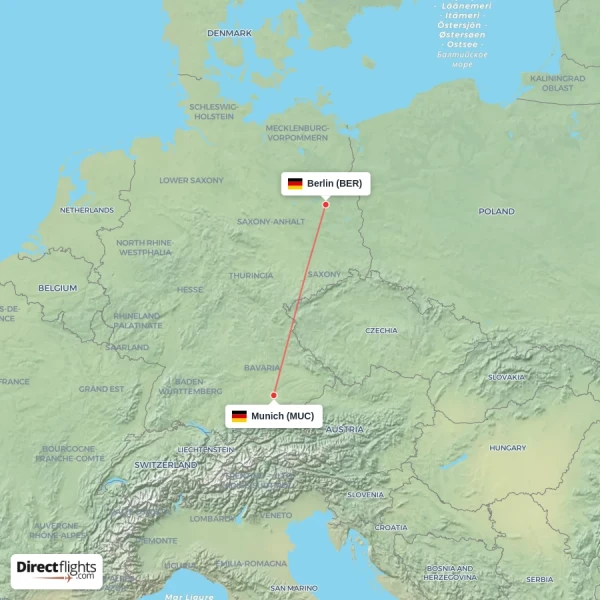 Munich - Berlin direct flight map