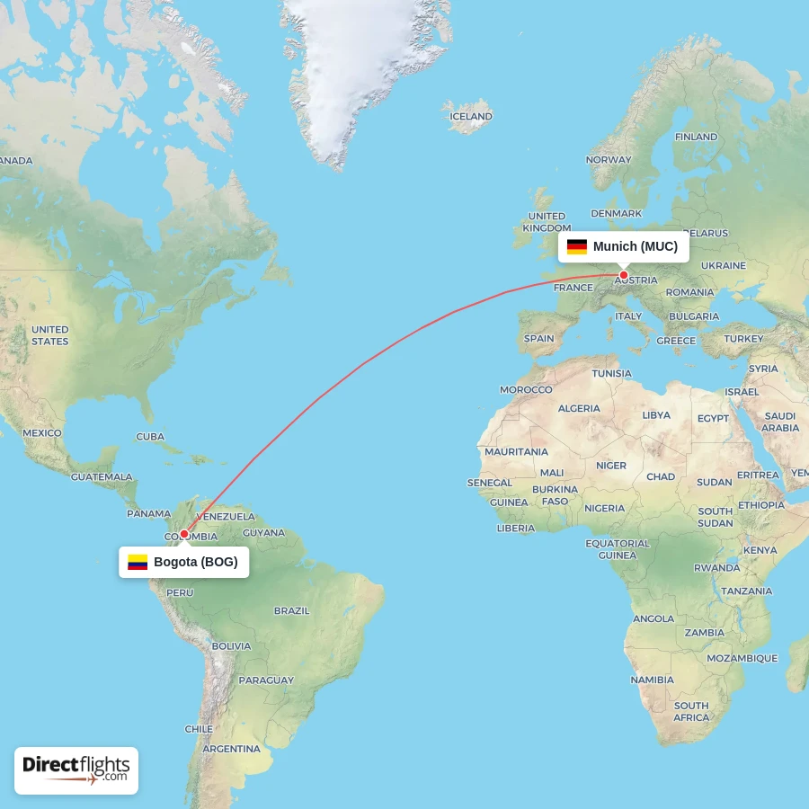 MUC - BOG route map