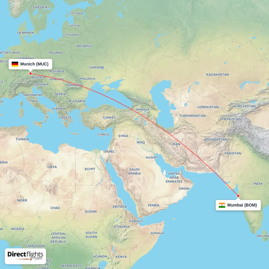 MUC - BOM route map